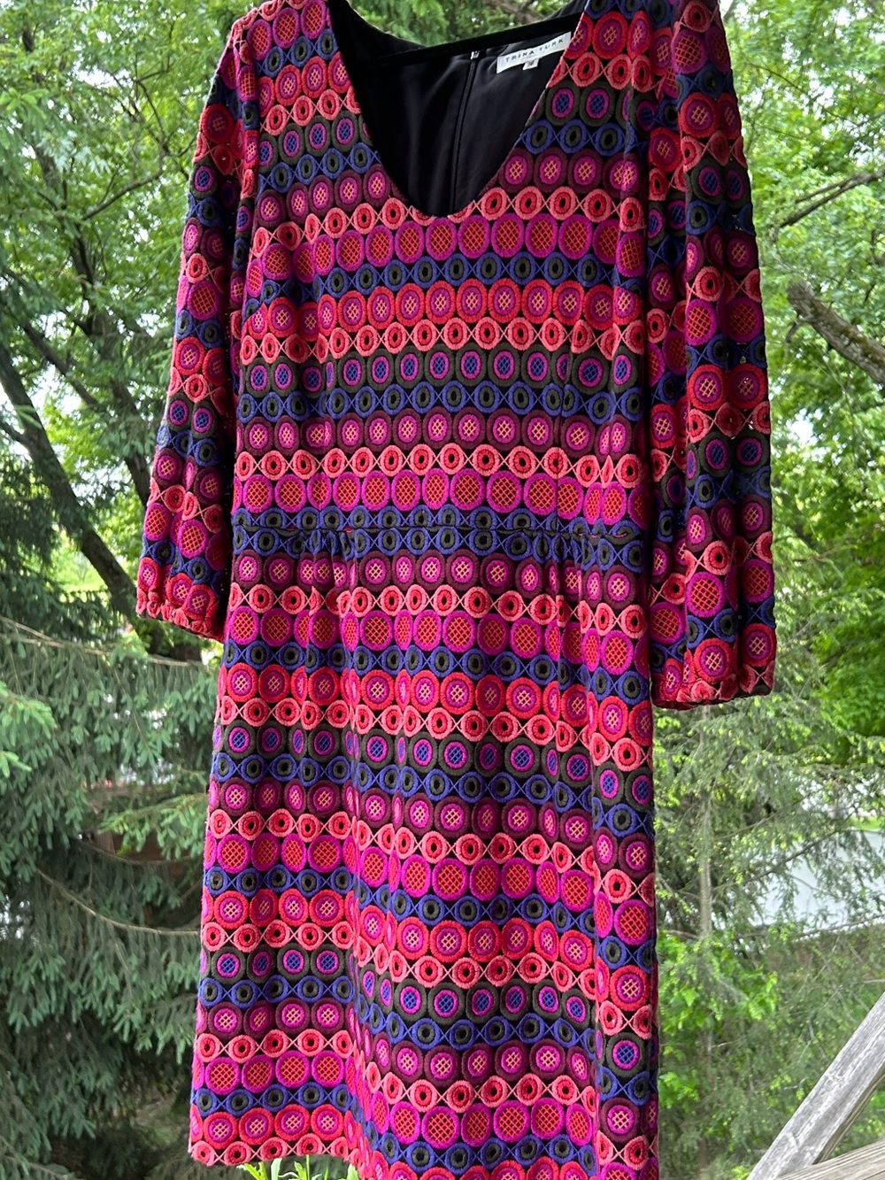 Trina Turk Multicolor Pink Purple Geometric Lace Dress